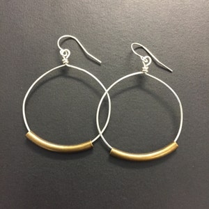 Silver Hoop Earrings 1 1/4 Inch Sterling Silver Hoop Earrings Mixed Metal Earrings image 3