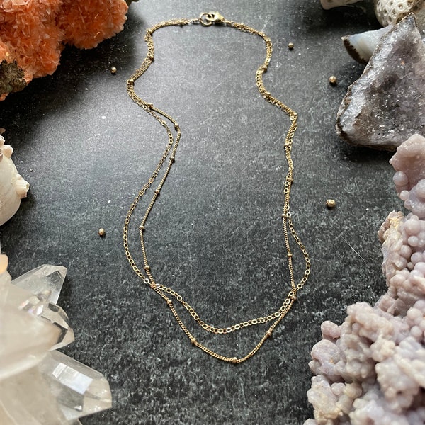 Dual chain necklace, a mix of satellite and cable chain in a layered necklace - Available in 14k gold fill or sterling silver
