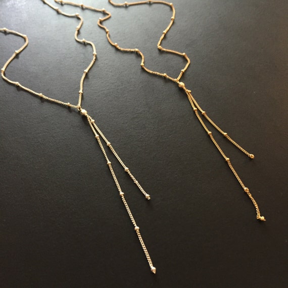 Y-Shape Tassel Necklace with Satellite Bead Chain 14k Gold-plated Sterling Silver Y-Shape Tassel Necklace with Satellite Bead Chain 14k Gold-plated Sterling Silver