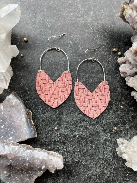 Pink Leather Earrings Blush Pale Pink Dusty Rose Hearts Etsy Canada