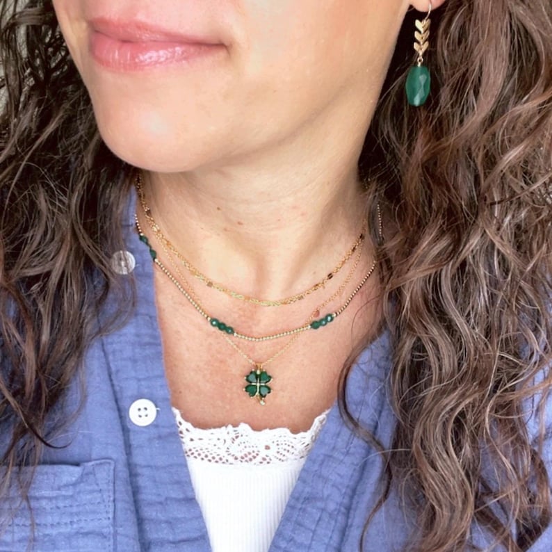 14k Gold Filled Green Clover Necklace: Good Luck Charm zdjęcie 3