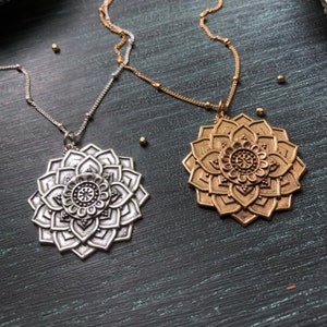 Lotus Flower Necklace MANDALA Necklace Available in Sterling Silver or 14k Gold Fill with Bronze Pendant image 6