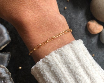 Paper Clip Chain Bracelet - 14k Gold filled Paperclip bracelet - Adjustable Bracelet