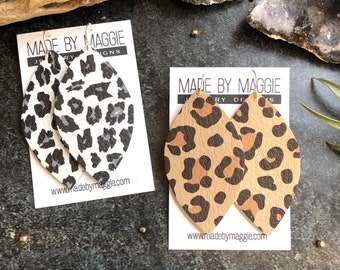 Leather Earrings - Leopard Print - Genuine Leather