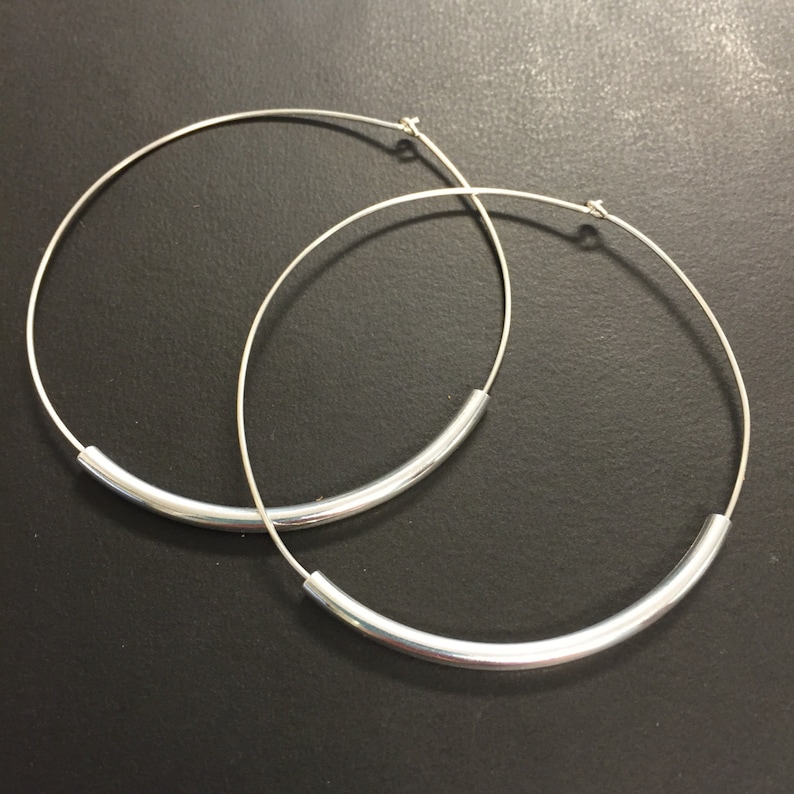 Large mixed metal hoop earrings, handmade silver hoops image 7