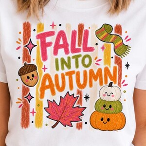 Otoño PNG, diseño de sublimación Kawaii Harvest, clipart de calabaza y bellota apiladas, bufanda acogedora con estampado de hoja de arce, camiseta de profesor