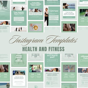 97 Fitness Instagram Templates Canva | Health Coach Posts | Gym Graphics | Mint Aesthetic Carousel | Wellness Social Media Marketing