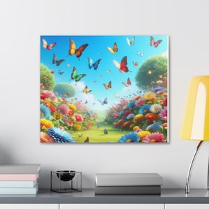 Butterfly Garden Canvas Art: Vibrant Floral Home Decor