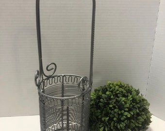 Tall Metal Wire Basket Utensil Holder Industrial Kitchen Decor
