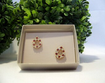 Vintage Simulated Rhinestone and Ruby Pierced Earrings