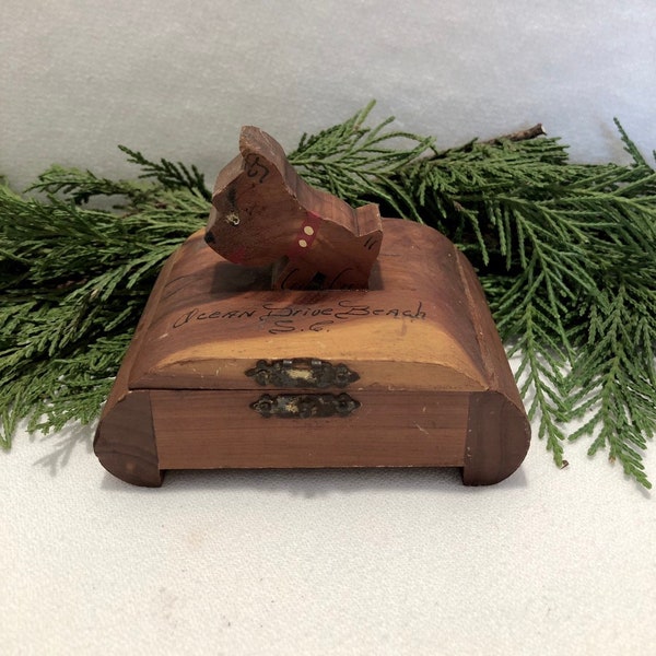 Vintage Small Cedar Wood Trinket Box Ocean Drive Beach SC