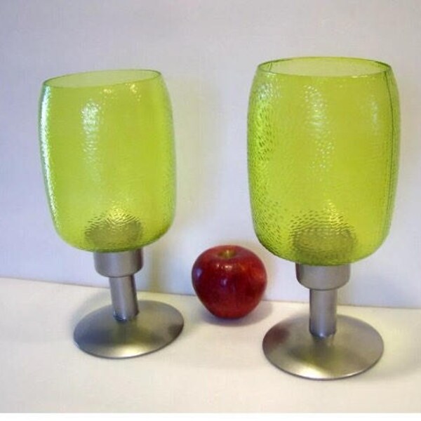 Green Glass Hurricane Candle Holder Etsy