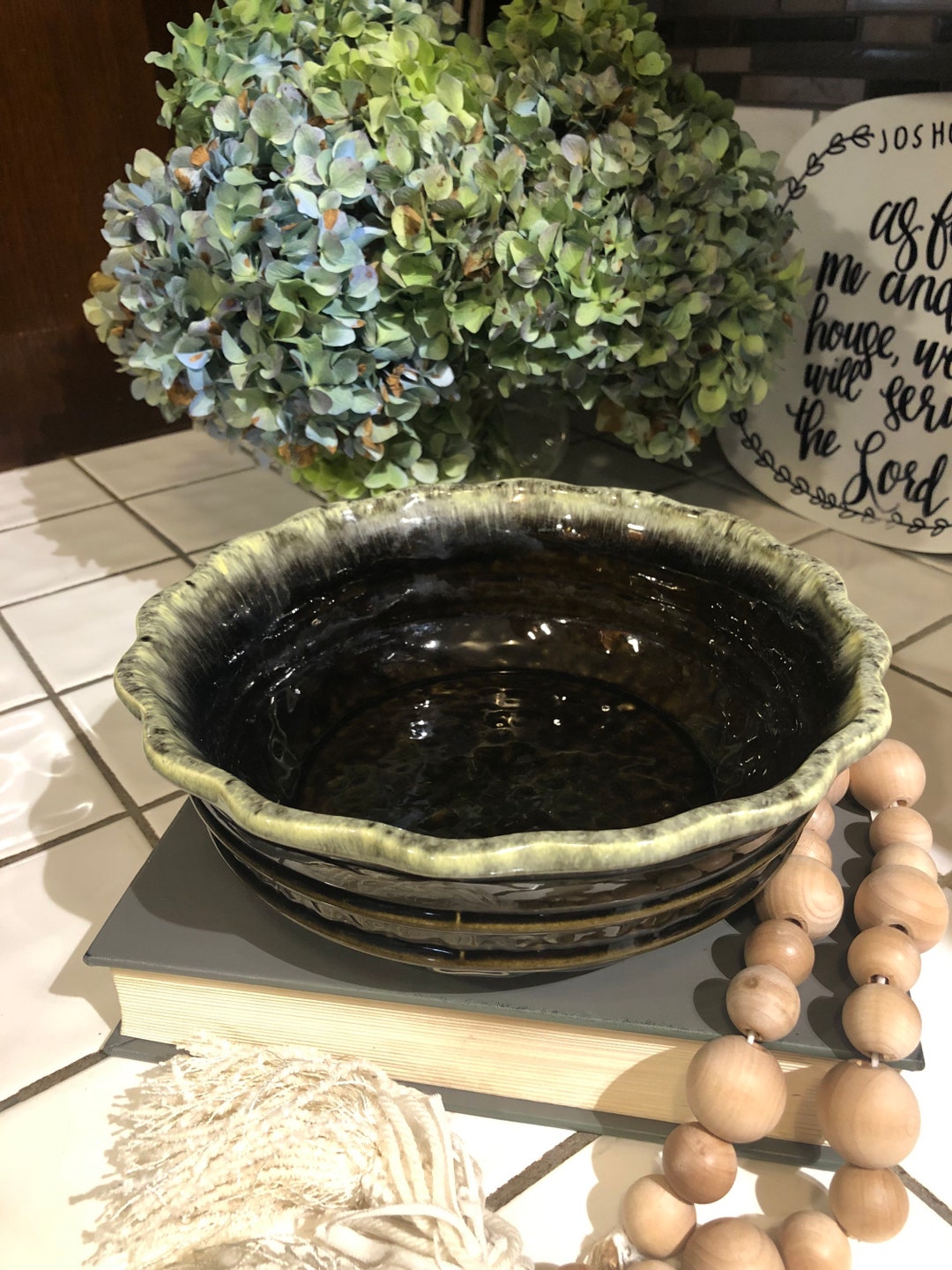 Vintage Hull USA F26 Pottery Green Drip Glaze Bowl / Planter / Etsy