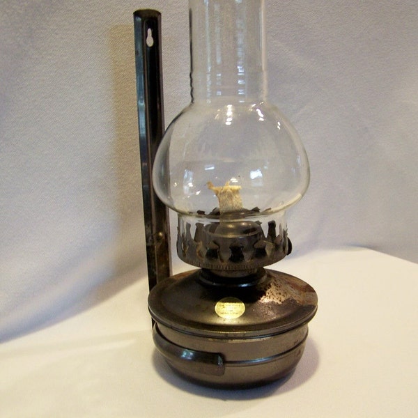 Vintage Oil Lamp with Wall Mount and Hurricane Shade