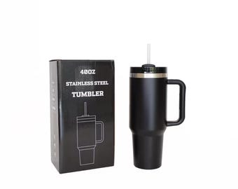Black 40oz Tumbler with Lid, Straw & Handle