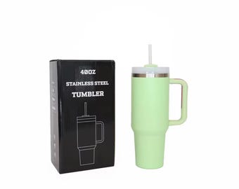 Mint Green 40oz Stainless Steel Tumbler with Handle & Straw