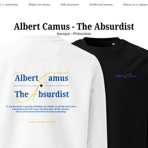 Albert Camus, l&#39;absurde - Sweat-shirt écologique unisexe, Sweat-shirt Camus, Absurdisme, Sweat-shirt philosophie, L&#39;étranger, Cadeau philosophie