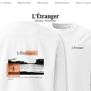 L&#39;Étranger - L&#39;étranger - Sweat-shirt écologique unisexe, Sweat-shirt Albert Camus, Sweat-shirt absurde, Sweat-shirt philosophie, Minimaliste