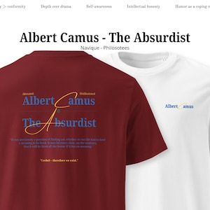 Albert Camus, the absurdist - Unisex organic t-shirt, Camus T-shirt, Absurdism, Philosophy T-shirt, Philosophy Gift, Revolt