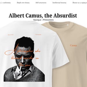 Albert Camus, l&#39;absurde - T-shirt bio unisexe, T-shirt Camus, Absurdisme, T-shirt philosophie, L&#39;étranger, Cadeau philosophie