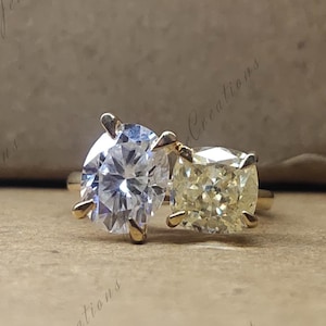 Toi Et Moi Engagement Ring 2.50 CTW Cushion Cut Light Yellow Diamond Engagement Ring Classic Daily Wear Two Stone Ring Anniversary Gift Her