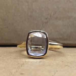 Rectangle Shape Moissanite Ring Portrait Cut Diamond Engagement Ring Solitaire Bezel Set Wedding Proposal Ring for Her in 18k Yellow Gold