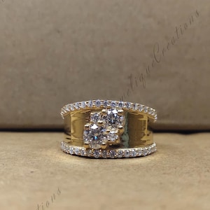 Chunky Band Wedding Ring 1.40 Carat Round Cut Moissanite Engagement Ring Thick Band 18k Solid Gold Bridal Anniversary Gifts Traditional Wear