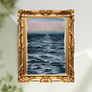 Acquerello Mare al tramonto  – Paesaggio Blu con Orizzonte Sfumato – Dipinto Originale su Carta A5”