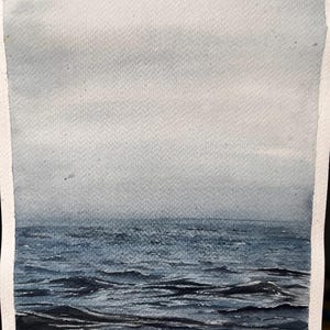 Acquerello Mare  – Paesaggio Blu con Orizzonte Sfumato – Dipinto Originale su Carta A4”
