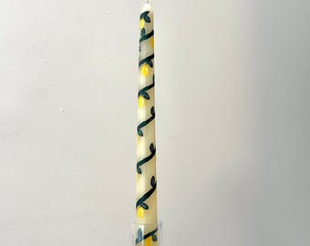 Vela de limón pintada a mano – Vela botánica con ramas de limón – Decoración de cocina mediterránea – Vela cítrica con diseño de limonero