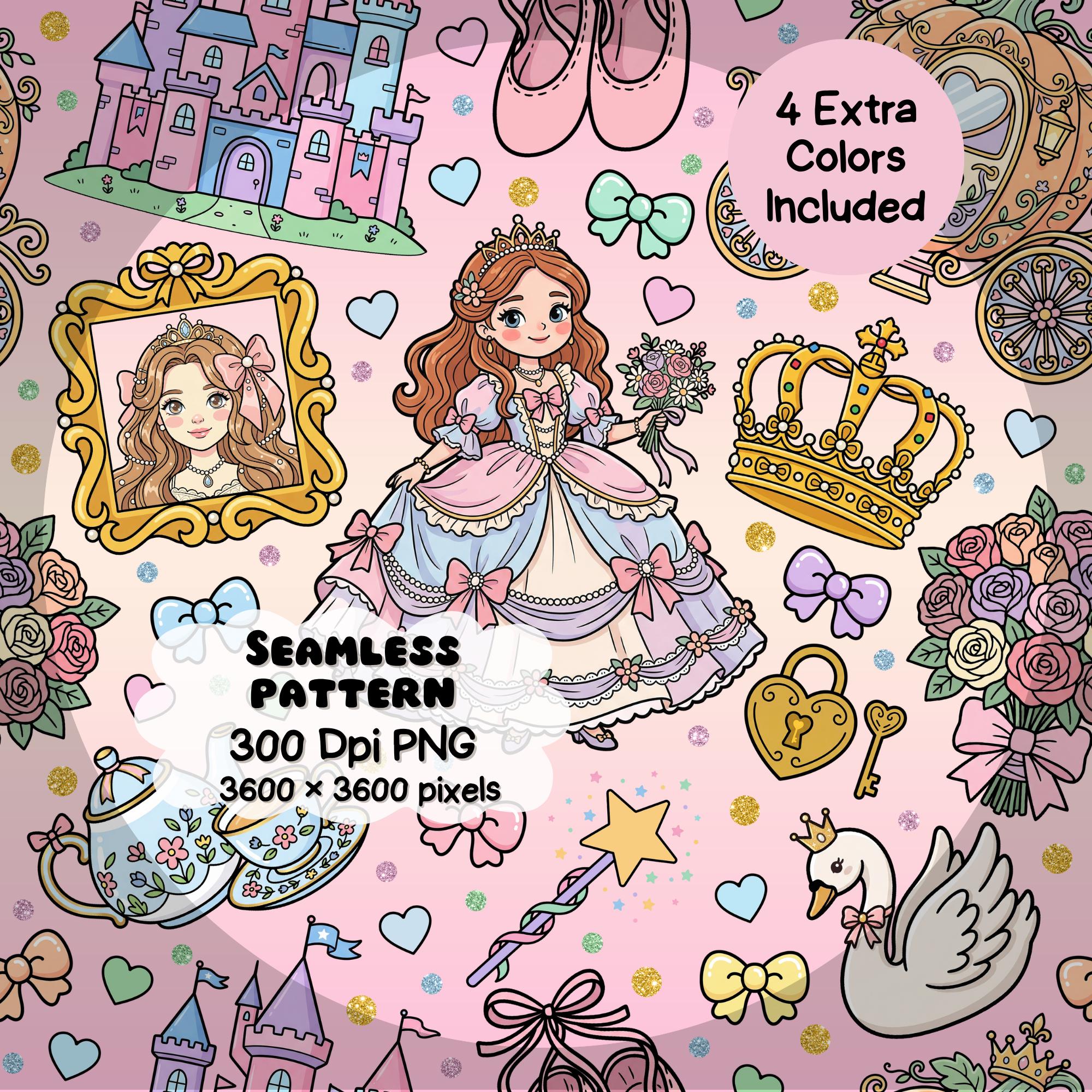 Princess Castle Seamless Pattern PNG, Fairytale Digital Paper, Pink ...