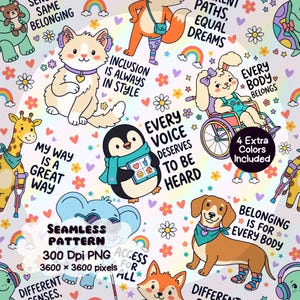 International Disability Day Seamless Pattern | Special Needs Digital Paper | Neurodiversity PNG | Accessibility Art | Disability Inclusion