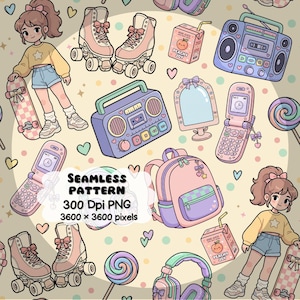 Y2K Seamless Pattern PNG 12x12 2000s Nostalgic Digital Paper Retro Y2K Pattern Seamless Scrapbook Fabric Pattern