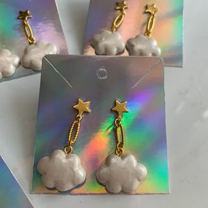 Gold star and Cloud Stud Dangle Earrings with Stainless Steel Jewelry
