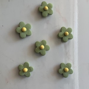 Fresh Green Floral Polymer Clay Magnets (Set of 6) - Handmade Refrigerator Decor