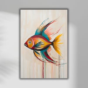 Bunter Fisch Digitale Kunst, Abstrakte Kaiserfisch Malerei, Ozean inspirierte Wanddekoration, Moderne Aquatische Malerei, Druckbare JPG PDF, Wand Kunst Geschenk