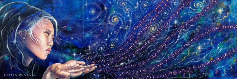 Cosmic Whispers print of visionary goddess art by Emily Kell image 1