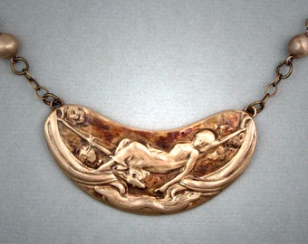 Bronze Art Nouveau Necklace Bronze Necklace Feminine Necklace Gift for Her Unique jewelry Artisan Necklace Statement jewelry