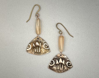 Mushroom Earrings Mushroom Jewelry Handmade Bronze Earrings Agate Earrings Hand-crafted Jewelry Metal Clay Unique Jewelry Artisan Made