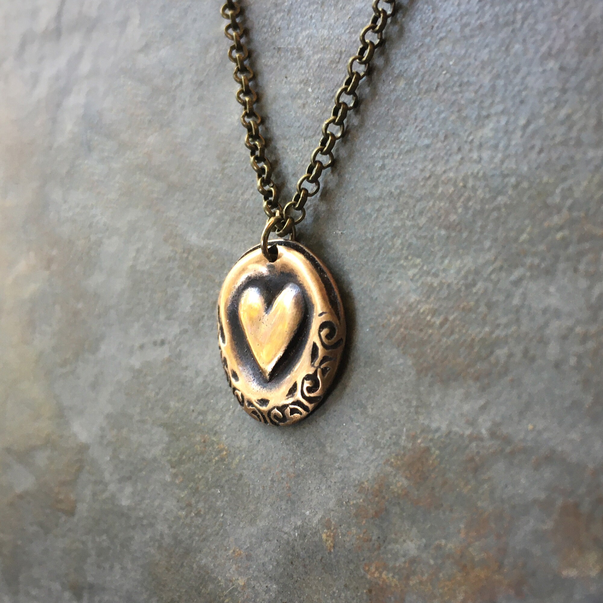 Bronze Heart Pendant Bronze Heart Necklace Handmade Heart Etsy