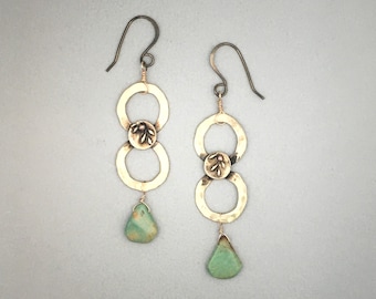 Turquoise Infinity Earrings Mixed Metal Earrings Turquoise Bronze Earrings Handmade Artisan Jewelry