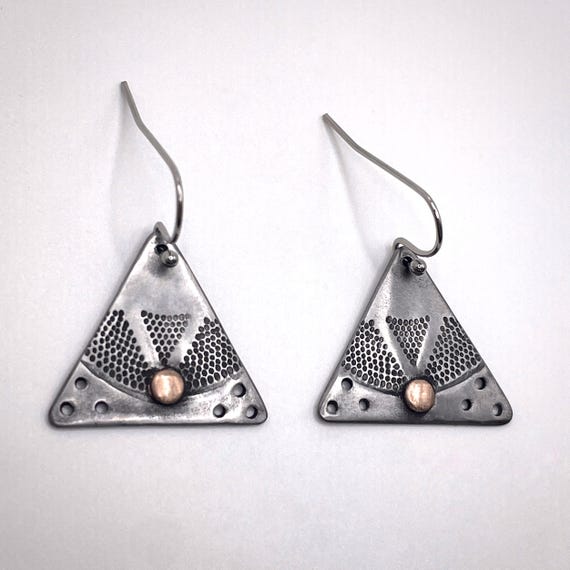 Silver Earrings  Handcrafted Jewelry  Geometric Jewelry  Boho Style  Triangle Earrings  Artisan Made
