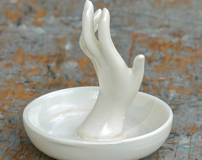 Vintage Ceramic Hand Ring Holder Dish Ivory Bone White Etsy