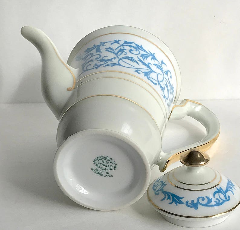 Vintage Teapot Hira China Made in Occupied Japan Blue White Etsy