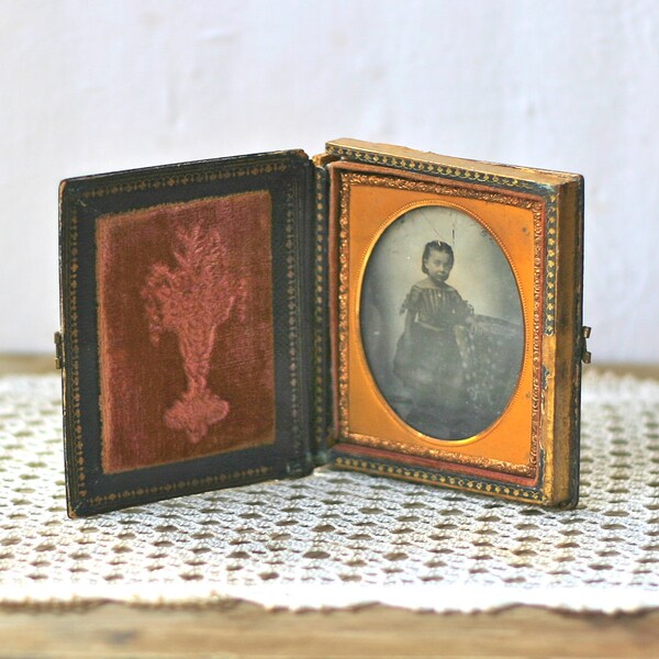 RESERVED Antique Daguerreotype Little Girl Paper Mache Mother Of Pearl Inlay