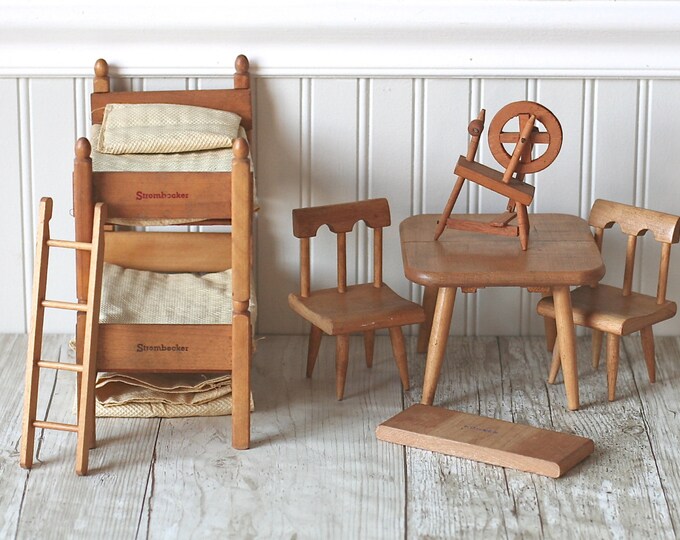 Strombecker Ginny Wooden Doll Furniture Bunk Beds Table Chairs Spinning