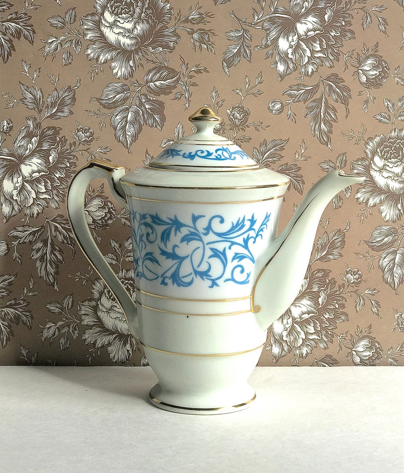 Vintage Teapot Hira China Made in Occupied Japan Blue White Etsy