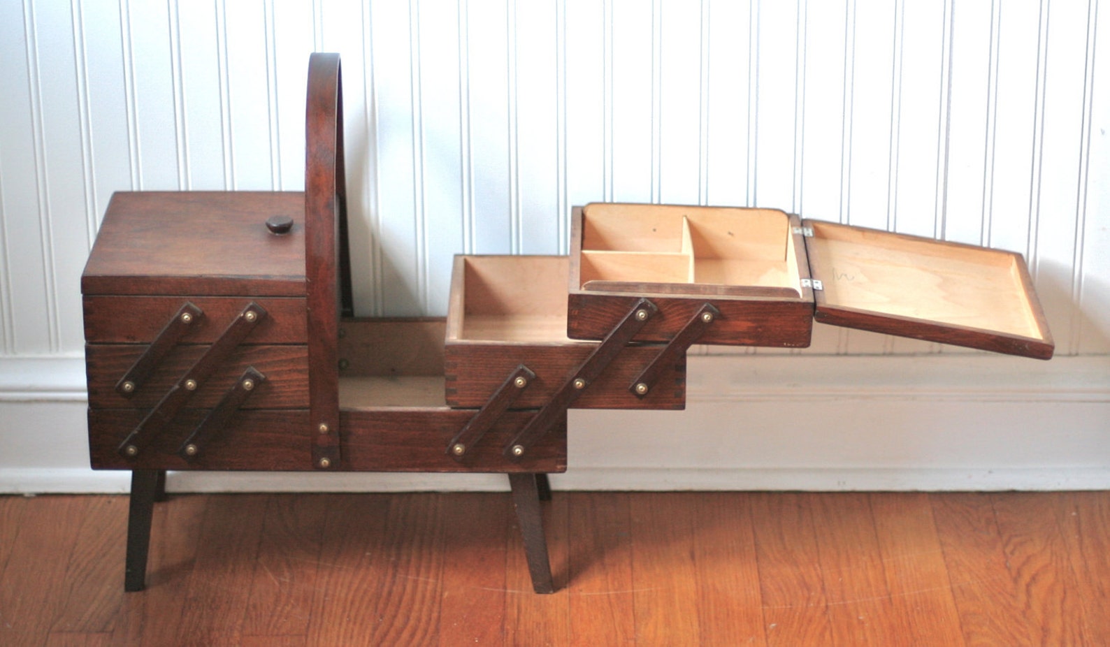 Antique Dovetail Wooden Fold Out Sewing Box Chest Etsy