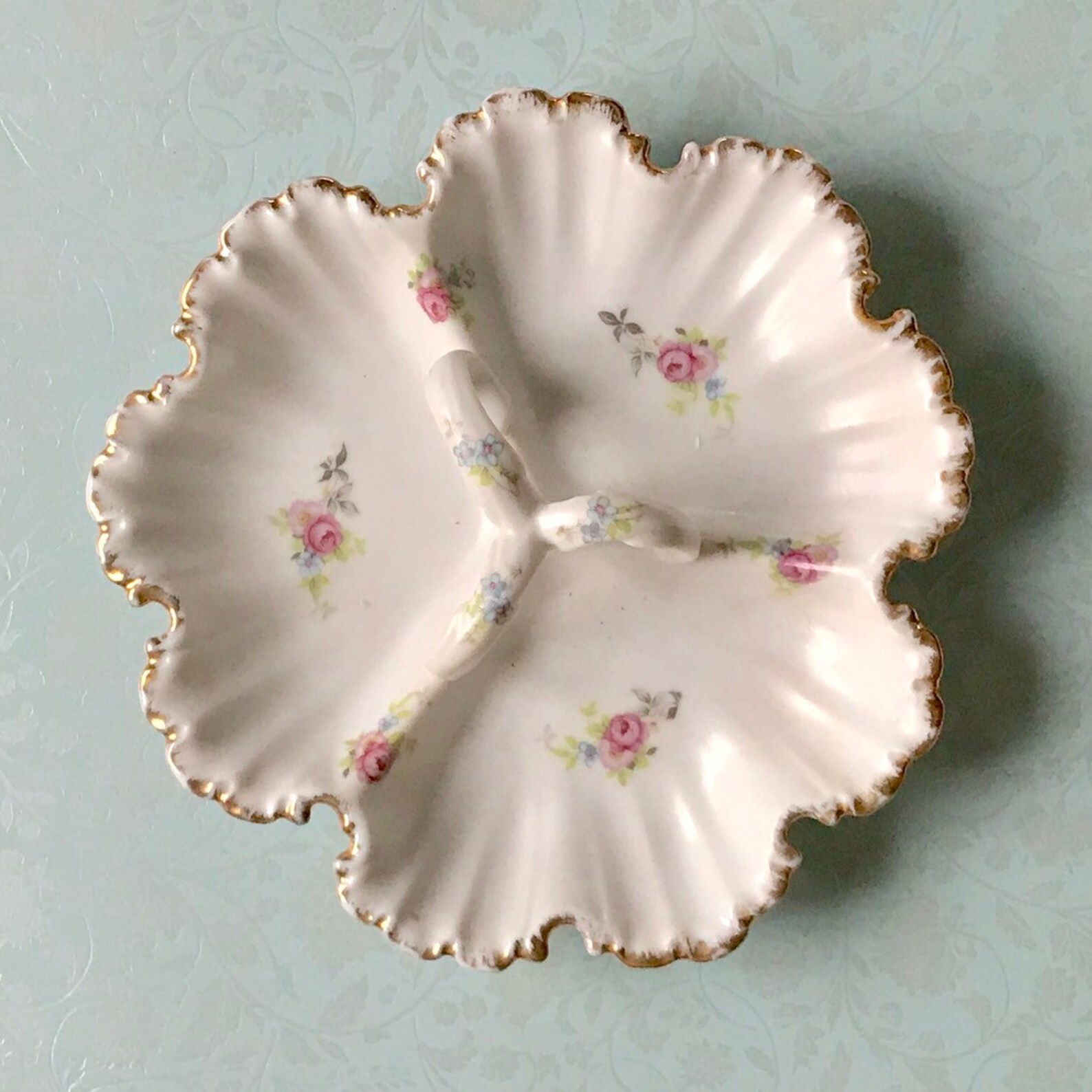 Vintage Ceramic Candy Trinket Dish Handle Ruffled Edge Shabby Etsy