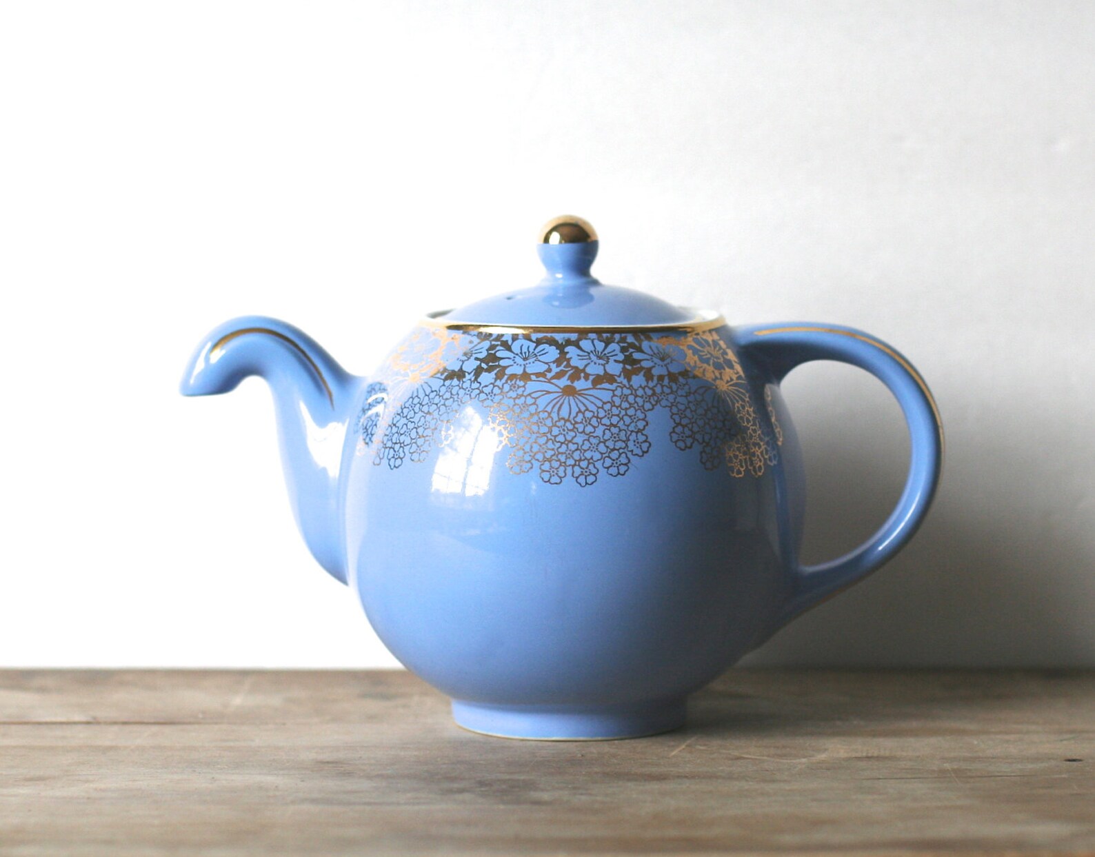 Hall Teapot No Drip Globe Cadet Blue Gold 0829 6 cups Etsy